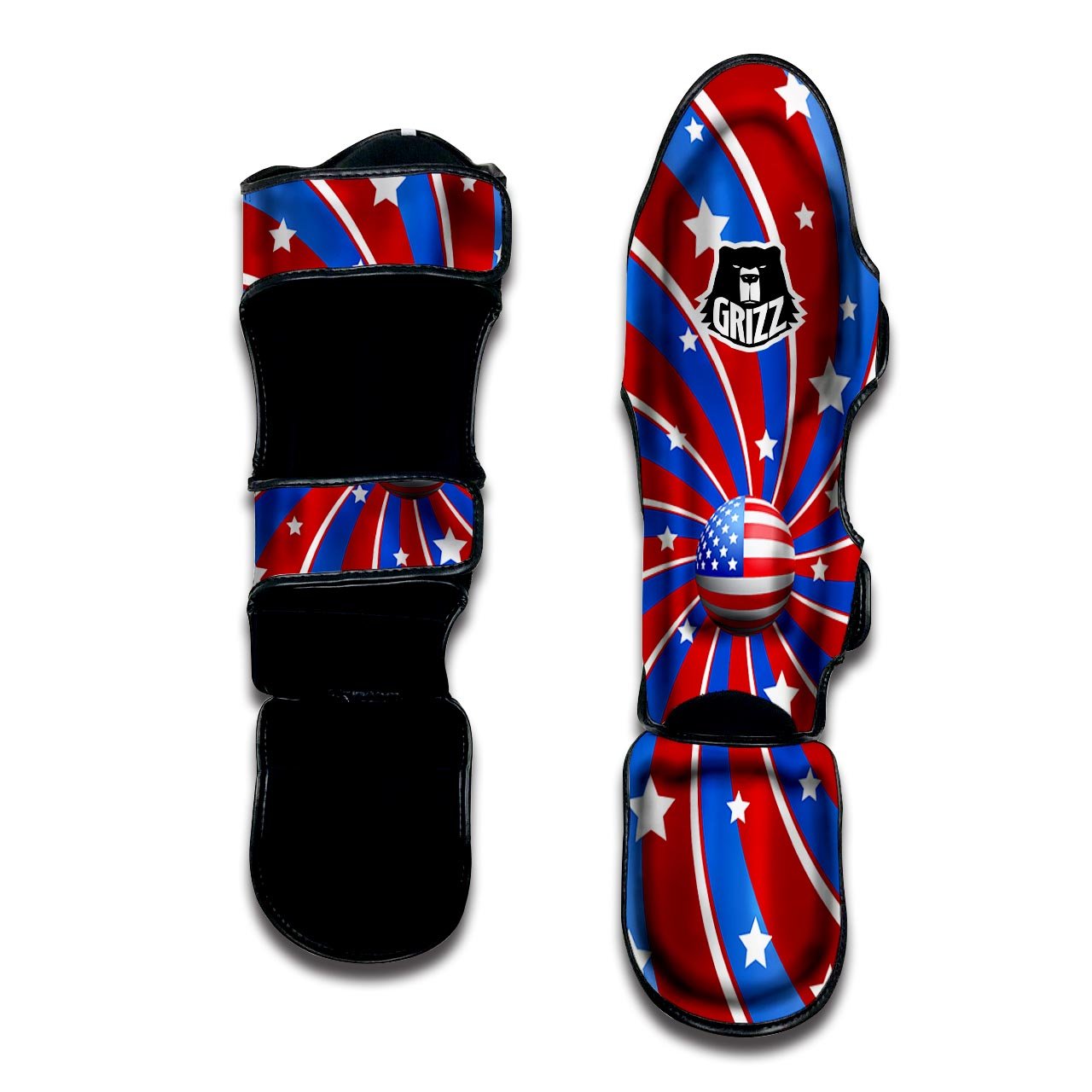 Patriotic Star Swirl American Print Muay Thai Shin Guards-grizzshop