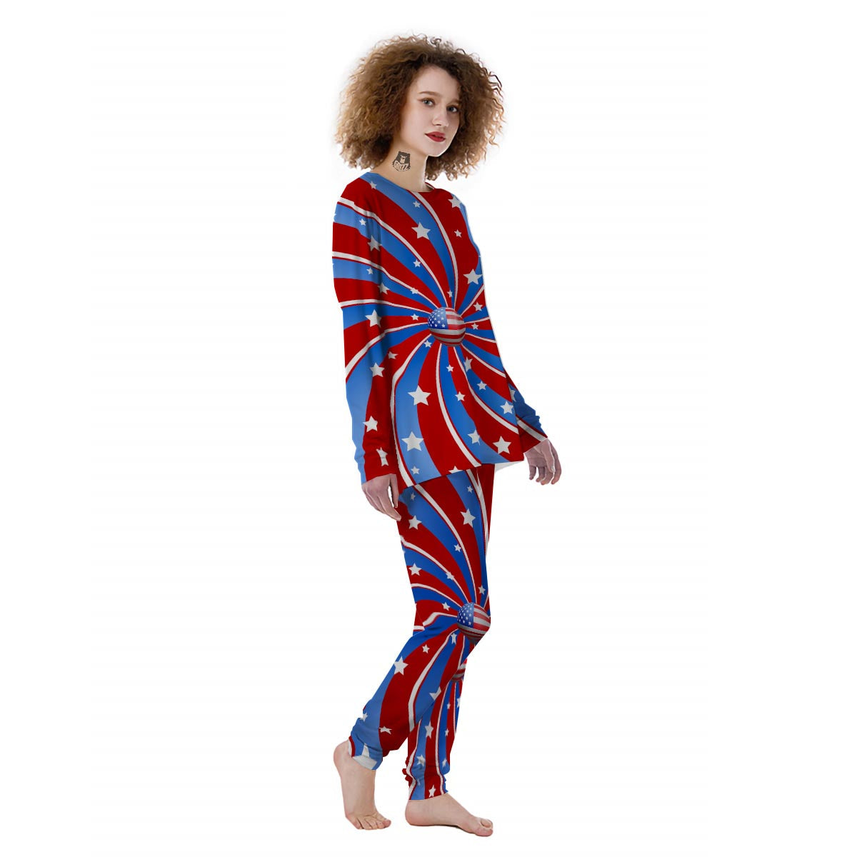 Patriotic Star Swirl American Print Women's Pajamas-grizzshop