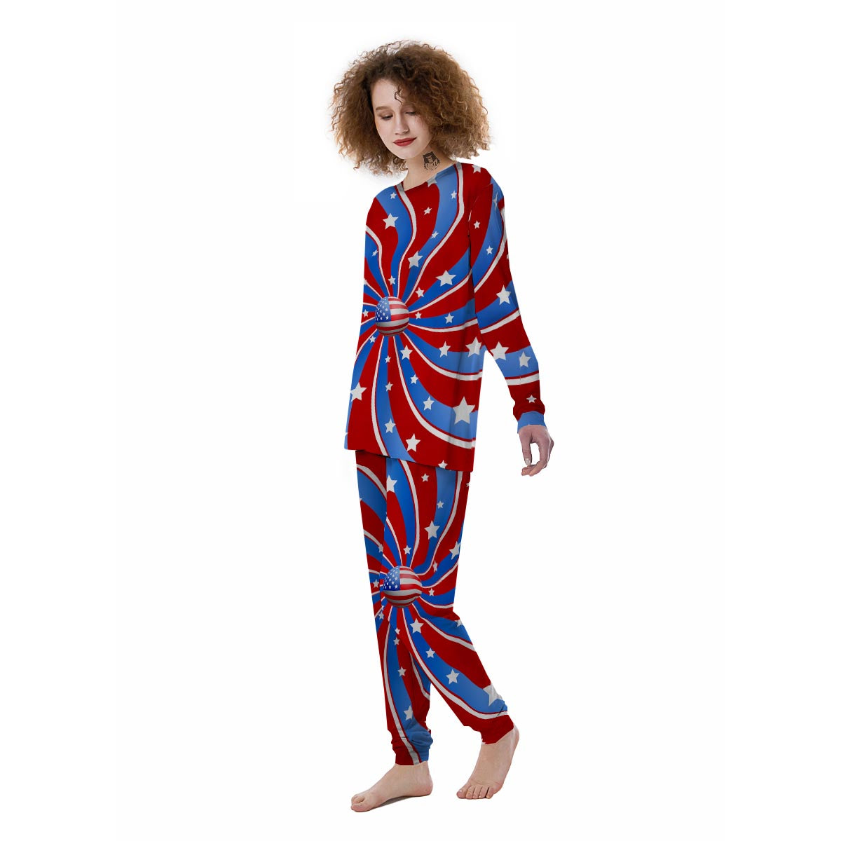 Patriotic Star Swirl American Print Women's Pajamas-grizzshop