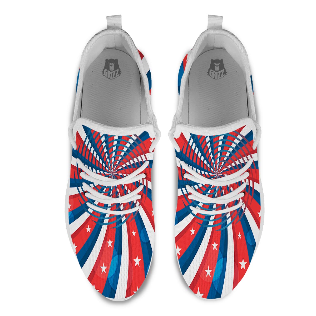 Patriotic Swirly American Print White Athletic Shoes-grizzshop