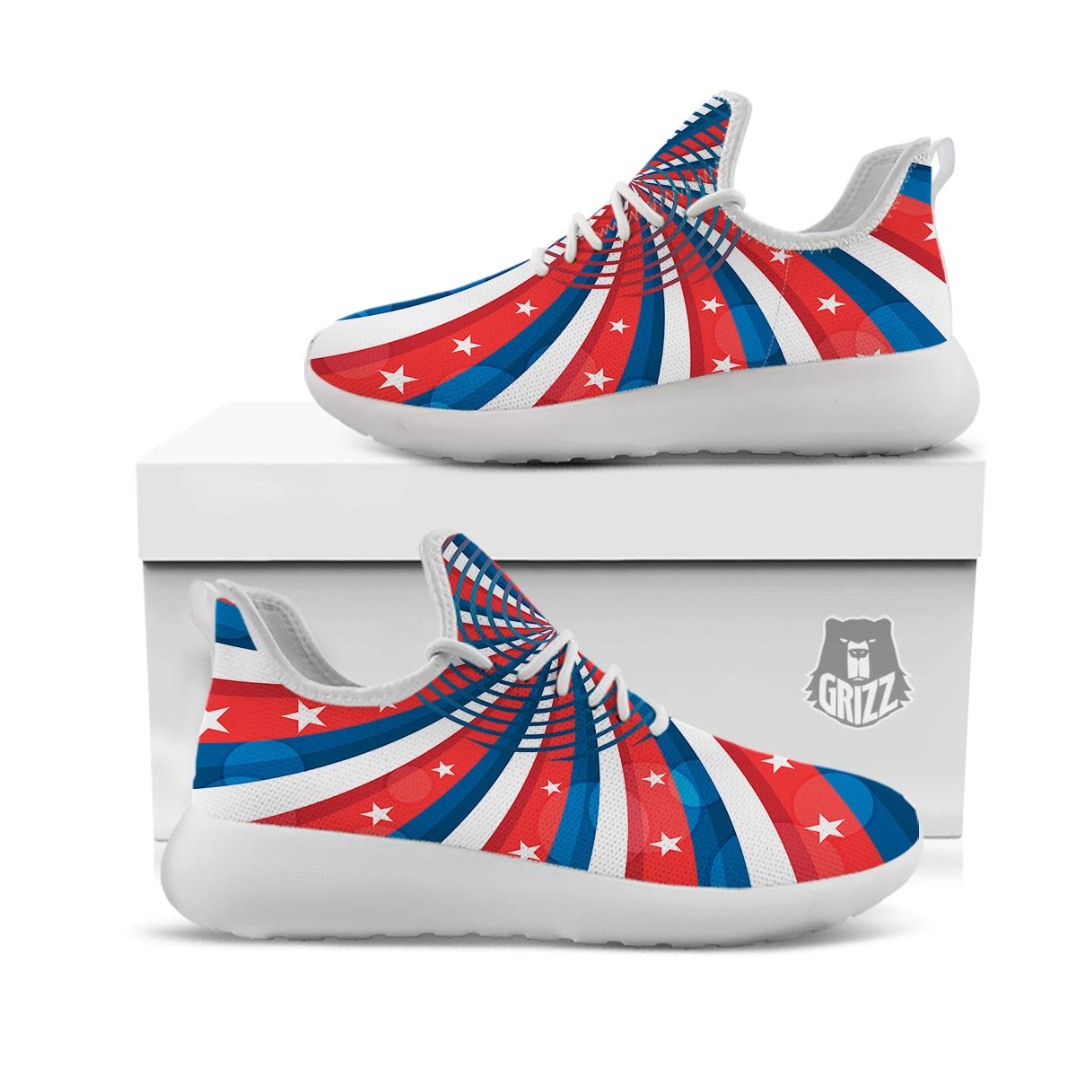 Patriotic Swirly American Print White Athletic Shoes-grizzshop