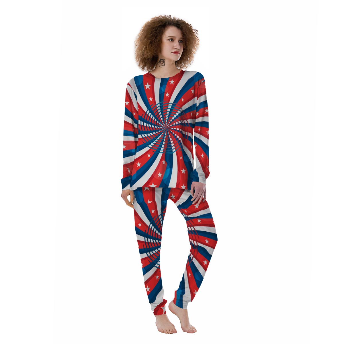 Patriotic Swirly American Print Women's Pajamas-grizzshop