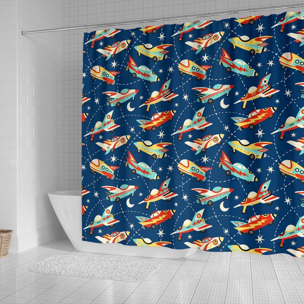 Pattern Airplane Print Bathroom Shower Curtain-grizzshop