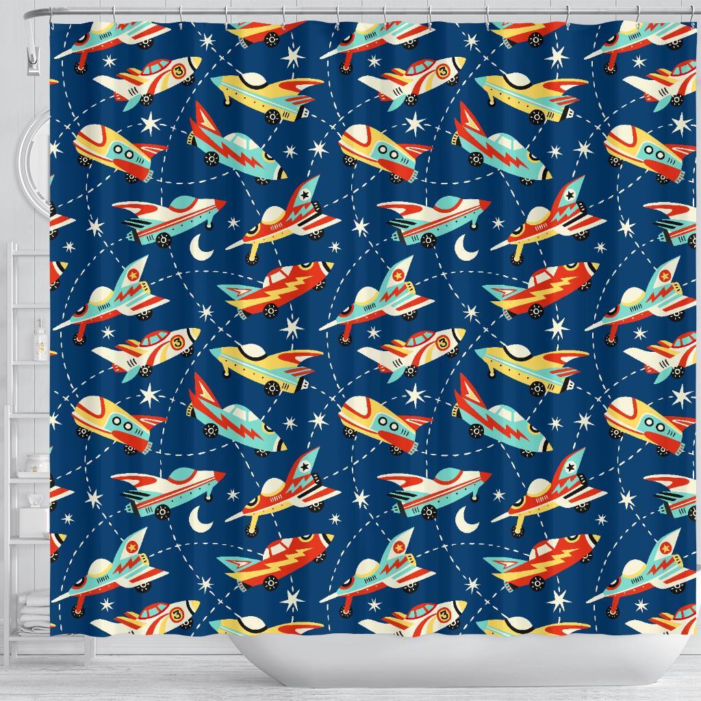 Pattern Airplane Print Bathroom Shower Curtain-grizzshop