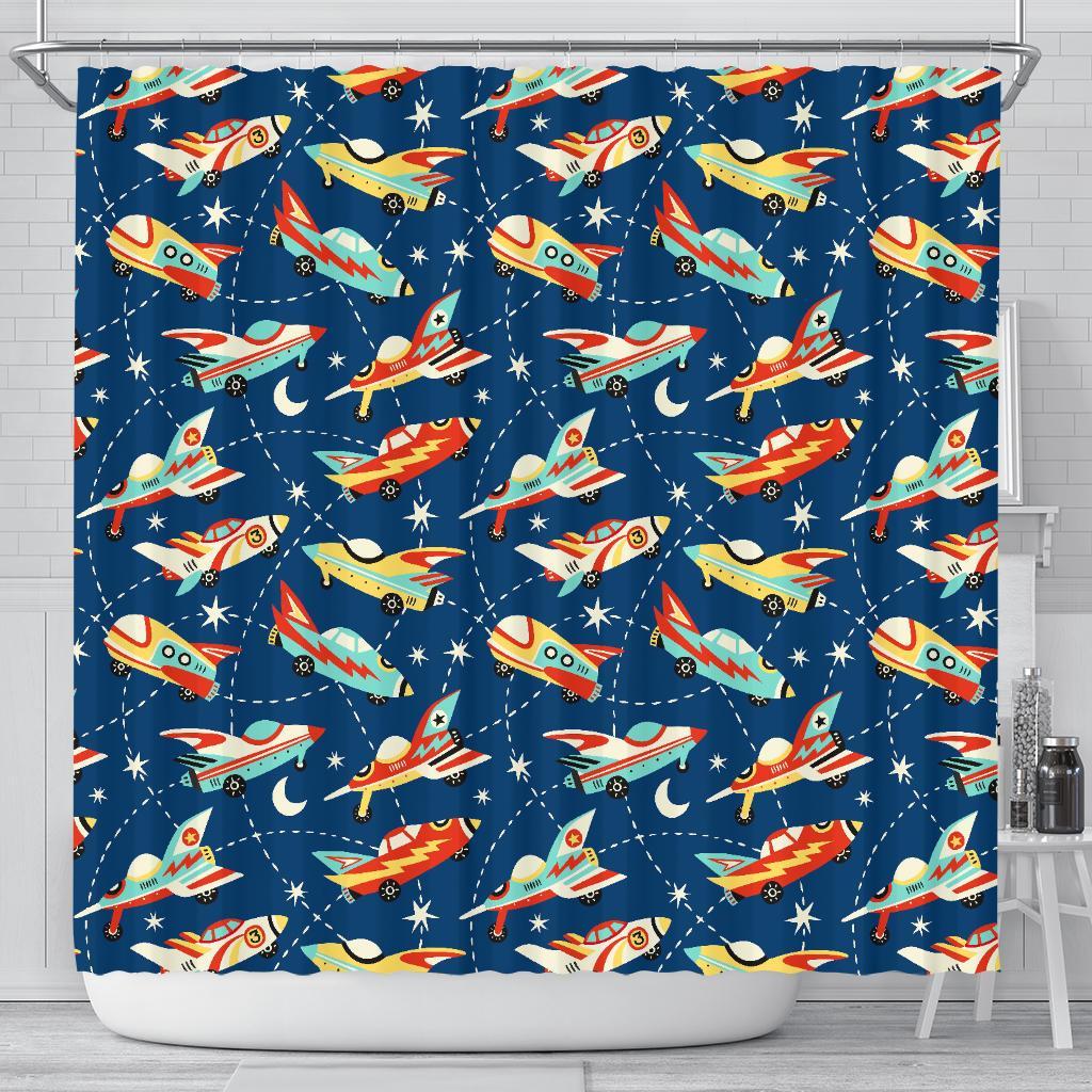 Pattern Airplane Print Bathroom Shower Curtain-grizzshop