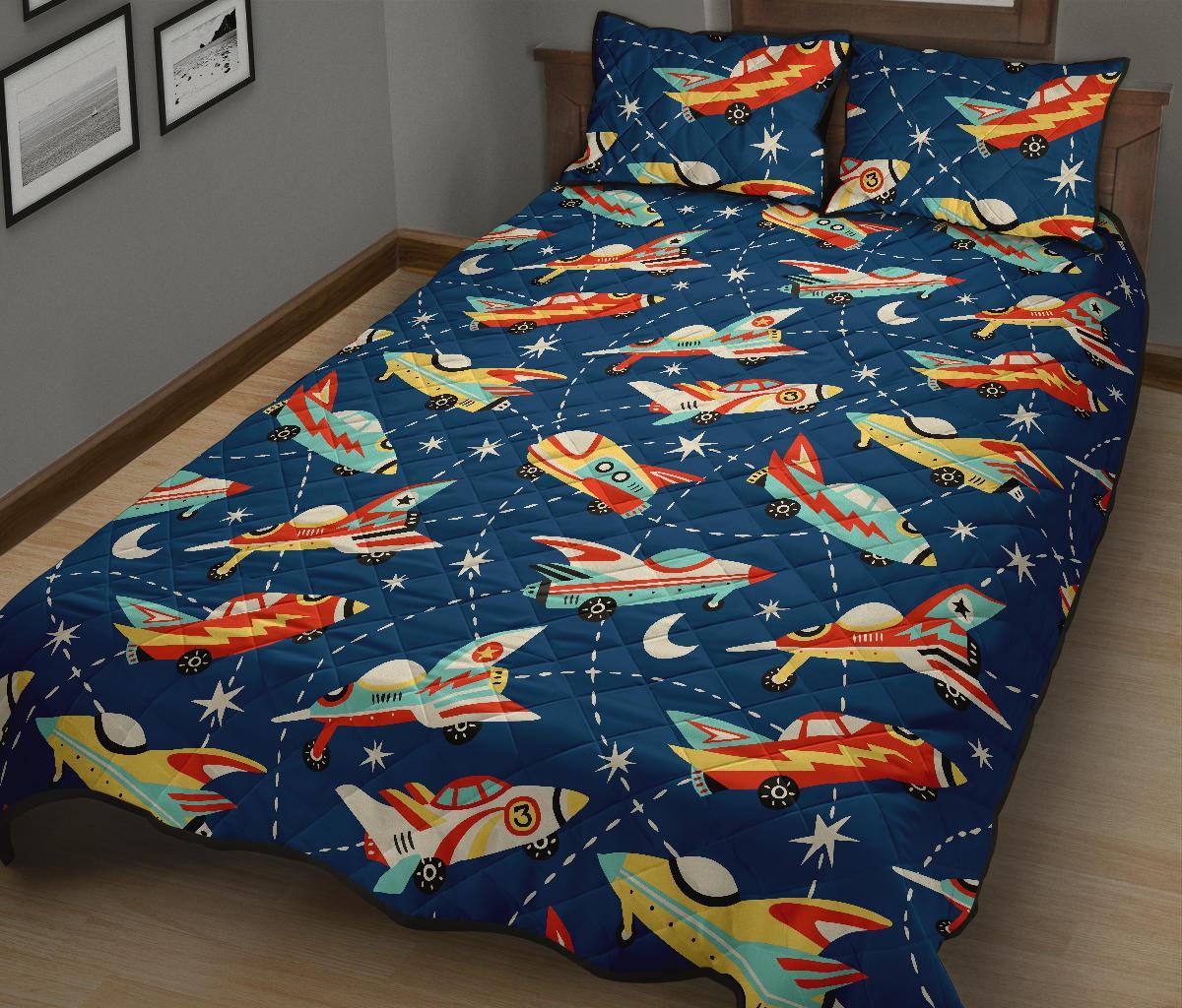 Pattern Airplane Print Bed Set Quilt-grizzshop