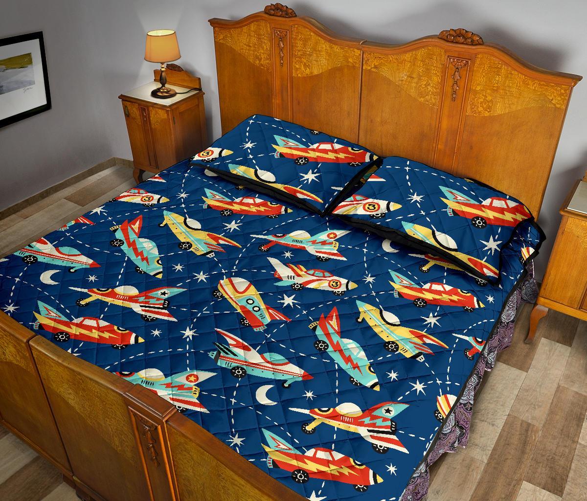 Pattern Airplane Print Bed Set Quilt-grizzshop