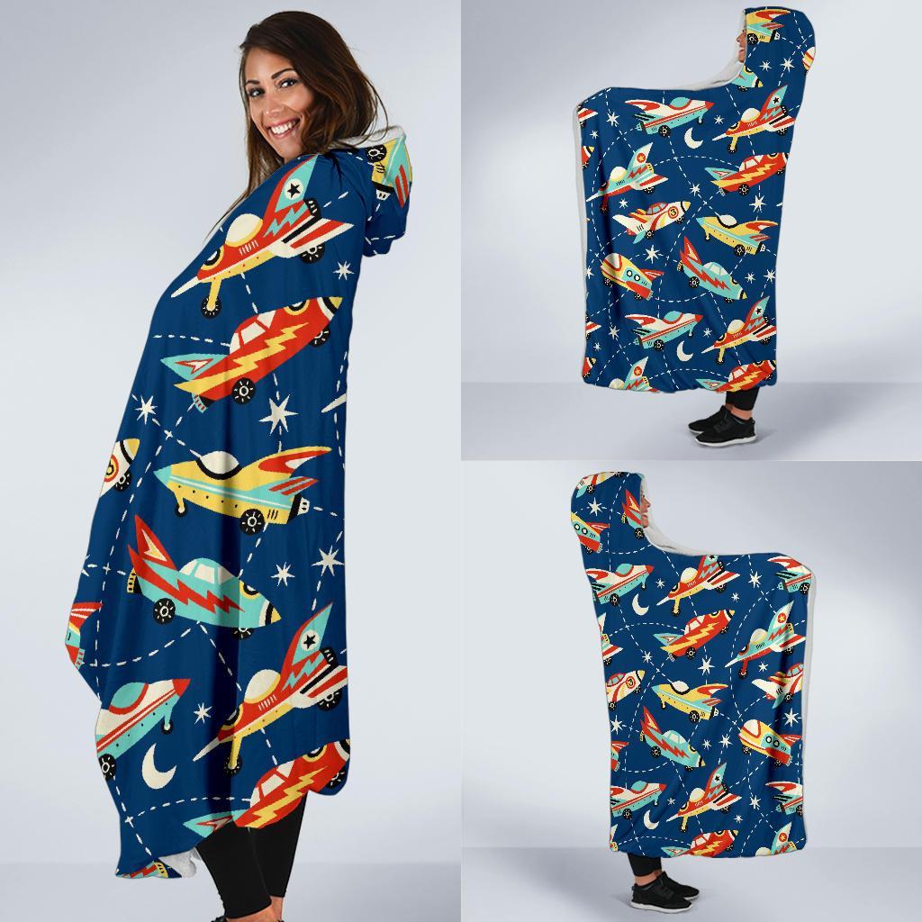 Pattern Airplane Print Hooded Blanket-grizzshop