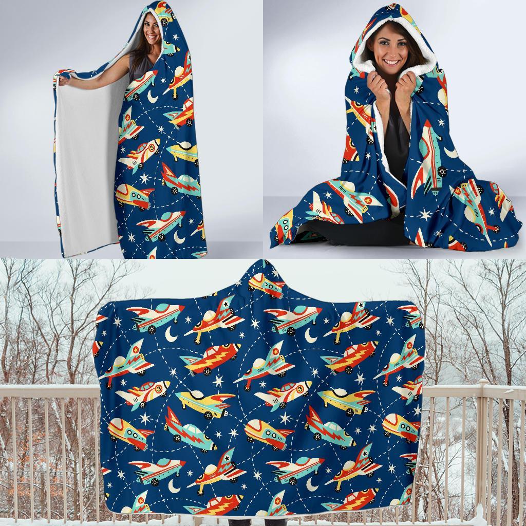 Pattern Airplane Print Hooded Blanket-grizzshop