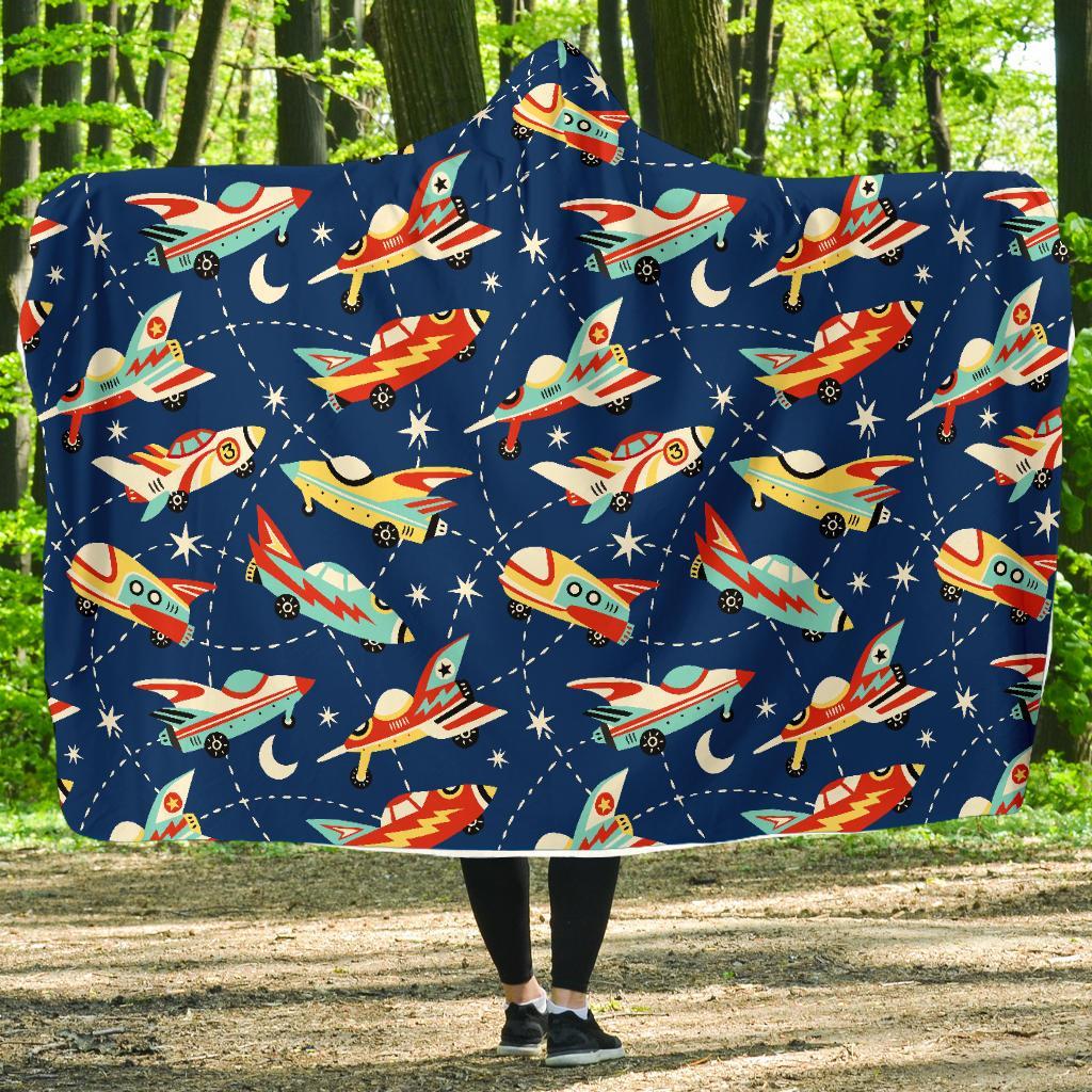 Pattern Airplane Print Hooded Blanket-grizzshop