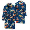 Pattern Airplane Print Men Long Robe-grizzshop