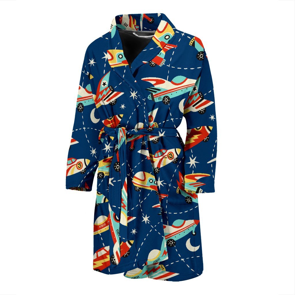 Pattern Airplane Print Men Long Robe-grizzshop