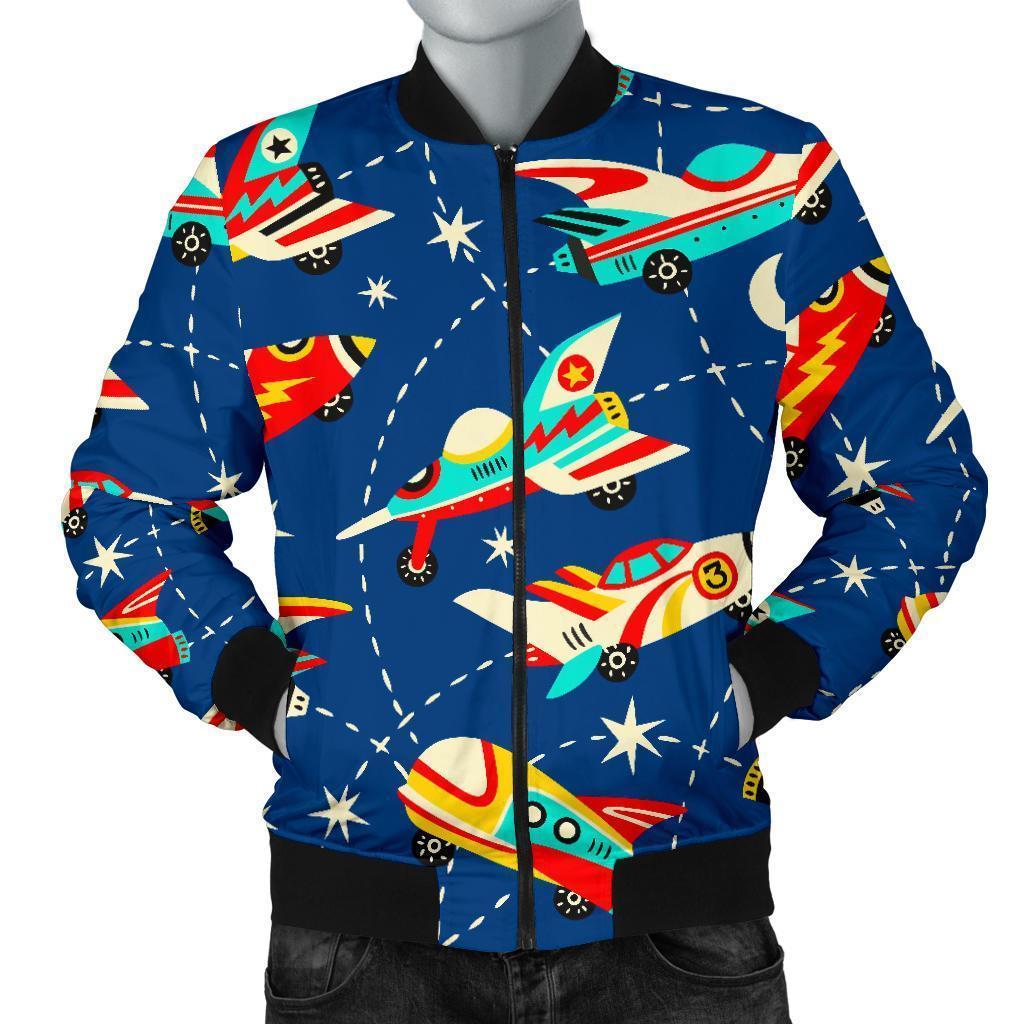 Pattern Airplane Print Men's Bomber Jacket-grizzshop