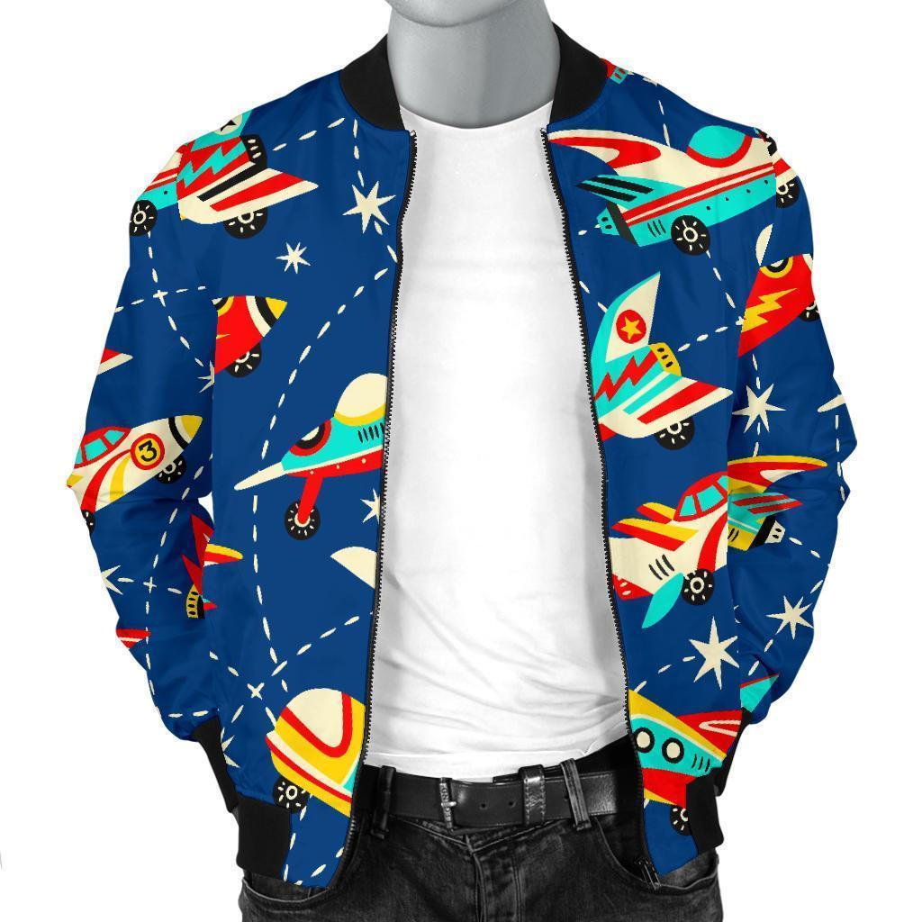 Pattern Airplane Print Men's Bomber Jacket-grizzshop