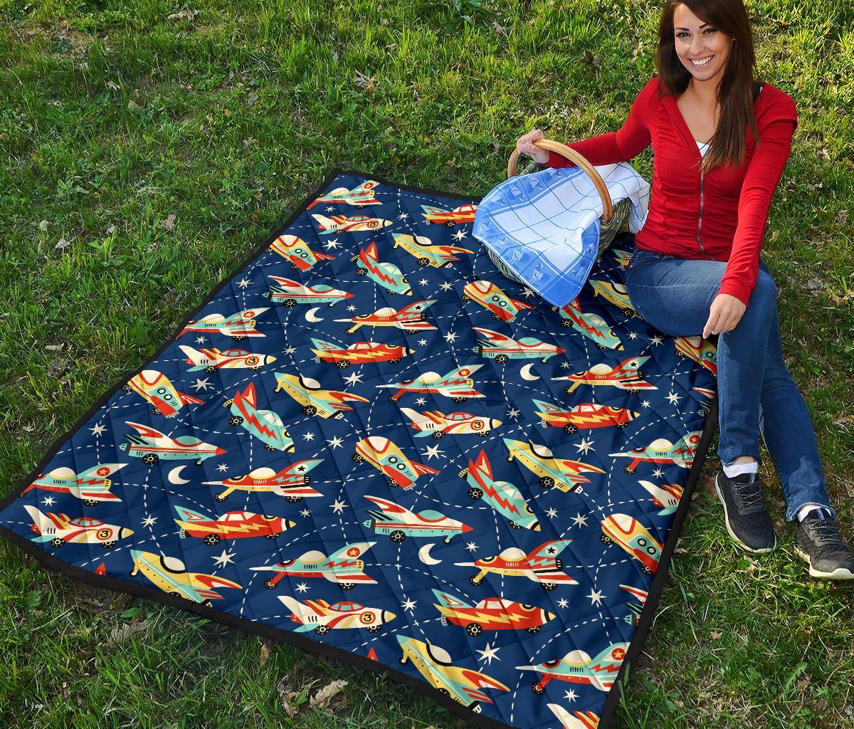 Pattern Airplane Print Quilt-grizzshop