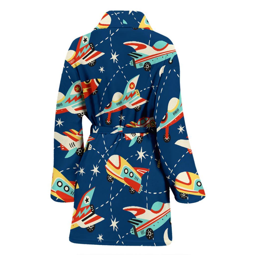 Pattern Airplane Print Women Long Robe-grizzshop