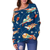 Pattern Airplane Print Women Off Shoulder Sweatshirt-grizzshop