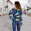 Pattern Airplane Print Women Off Shoulder Sweatshirt-grizzshop