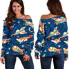 Pattern Airplane Print Women Off Shoulder Sweatshirt-grizzshop