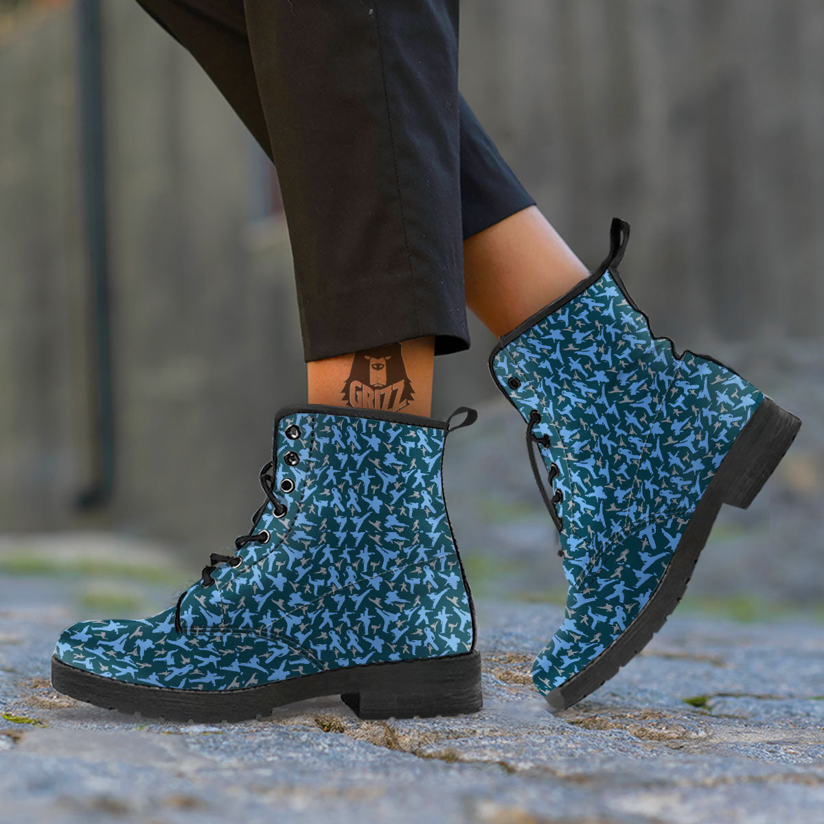 Pattern Karate Print Leather Boots-grizzshop