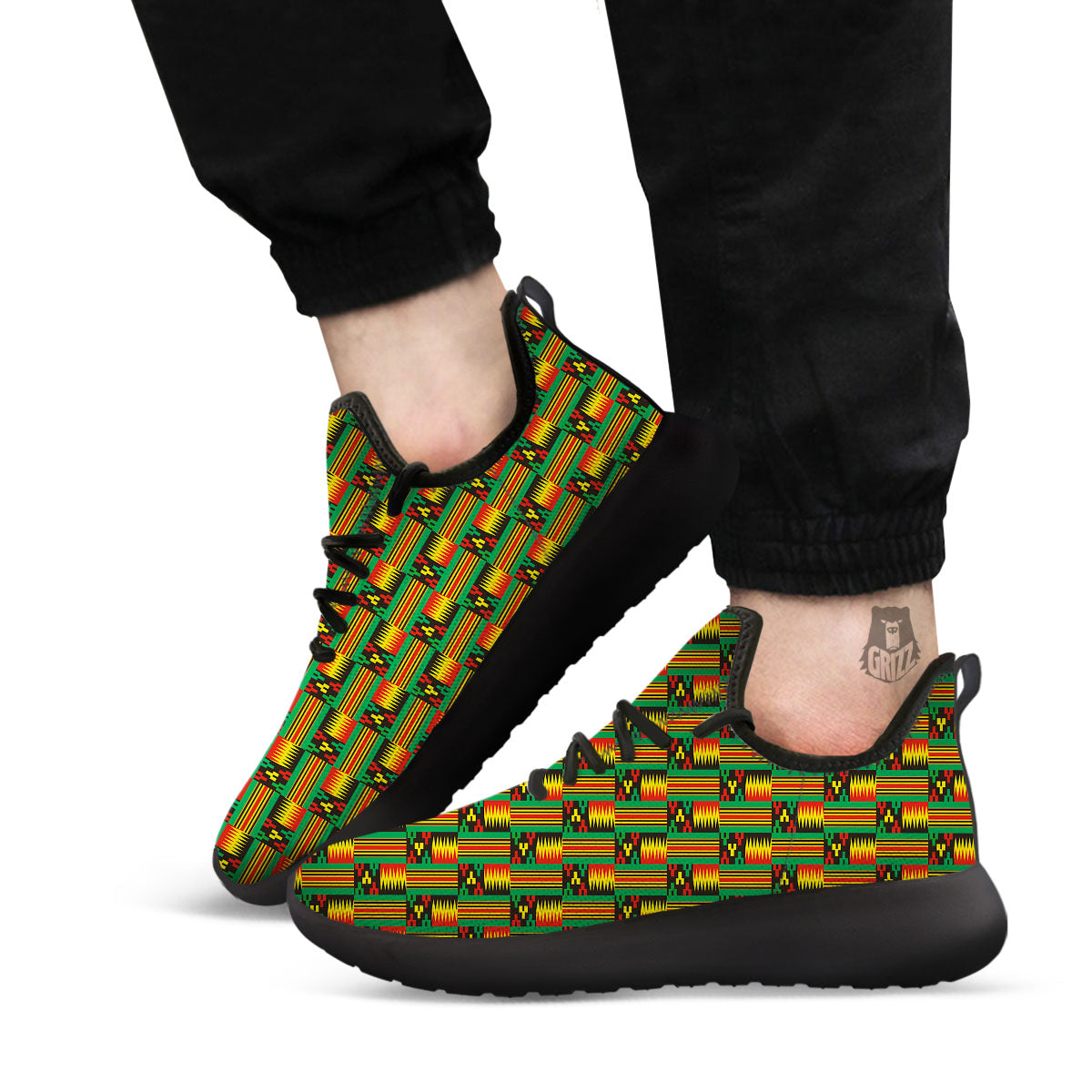 Pattern Kente Print Black Athletic Shoes-grizzshop