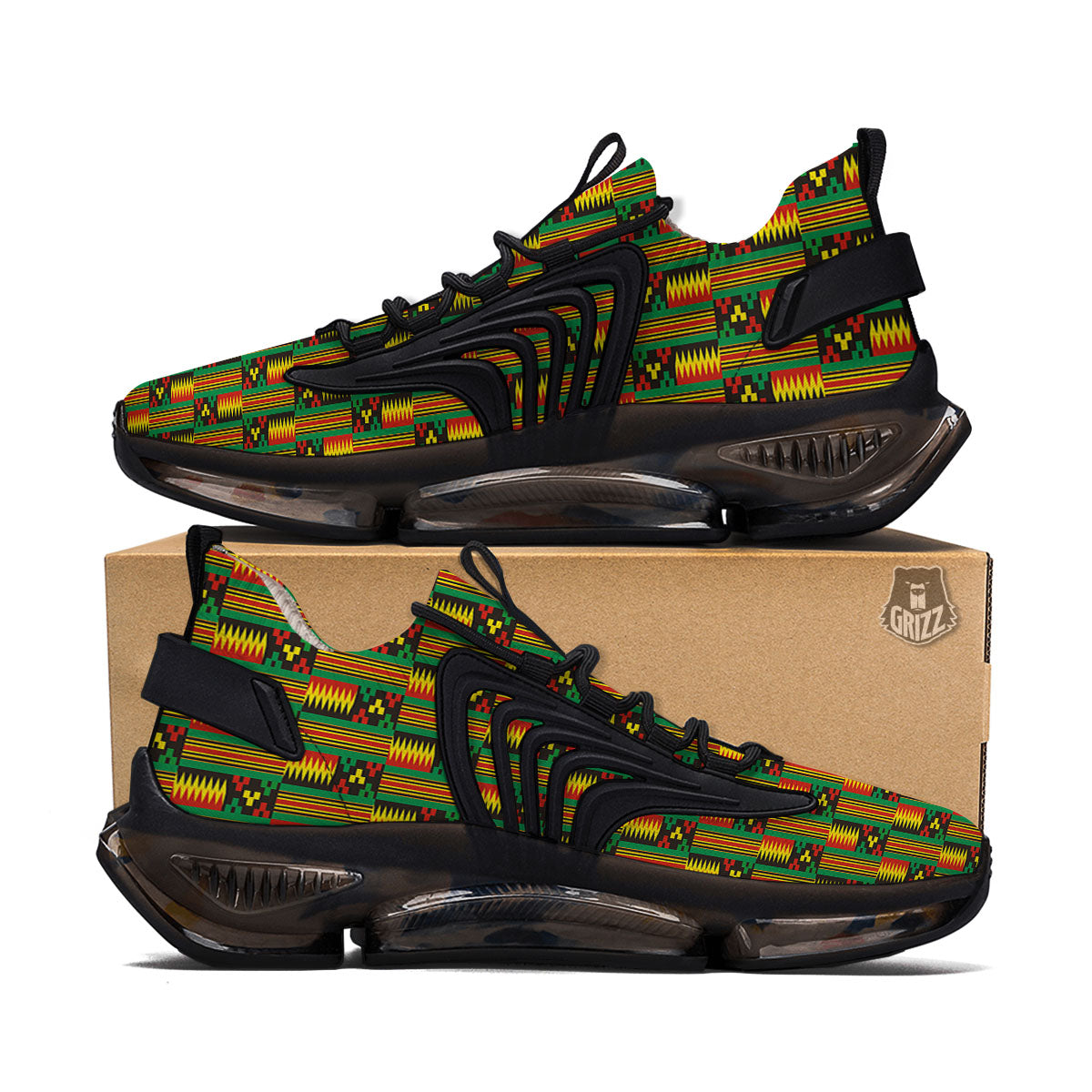 Pattern Kente Print Black Gym Shoes-grizzshop