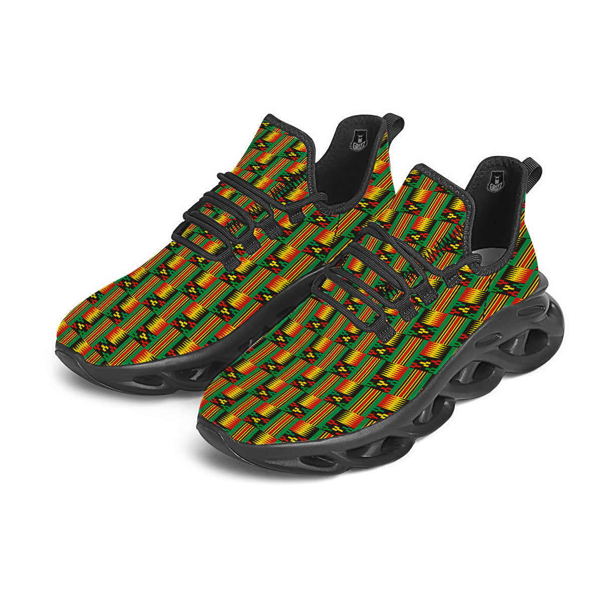 Pattern Kente Print Black Running Shoes-grizzshop