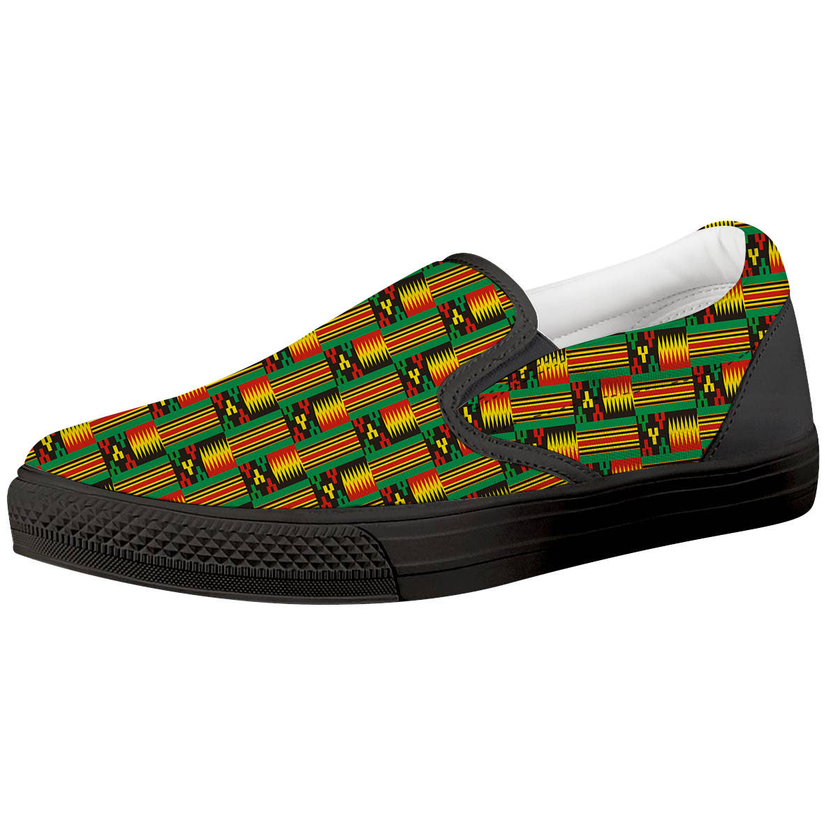 Pattern Kente Print Black Slip On Shoes-grizzshop