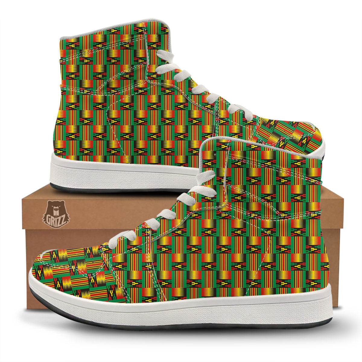 Pattern Kente Print High Top Sneakers-grizzshop