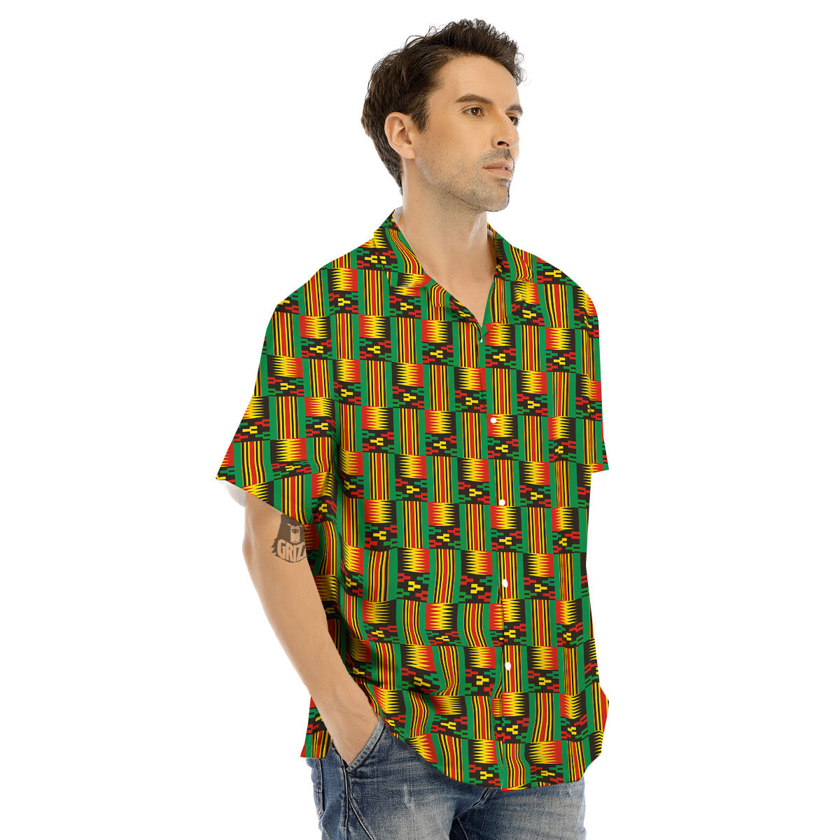 Pattern Kente Print Men's Hawaiian Shirt-grizzshop
