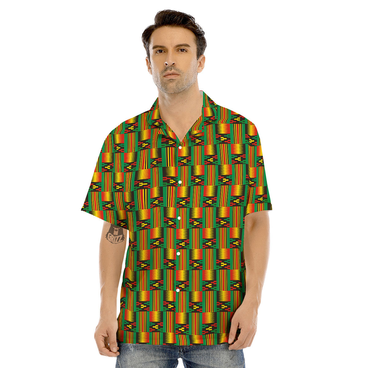 Pattern Kente Print Men's Hawaiian Shirt-grizzshop