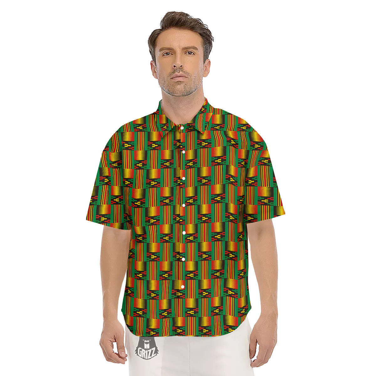 Pattern Kente Print Men's Short Sleeve Shirts-grizzshop