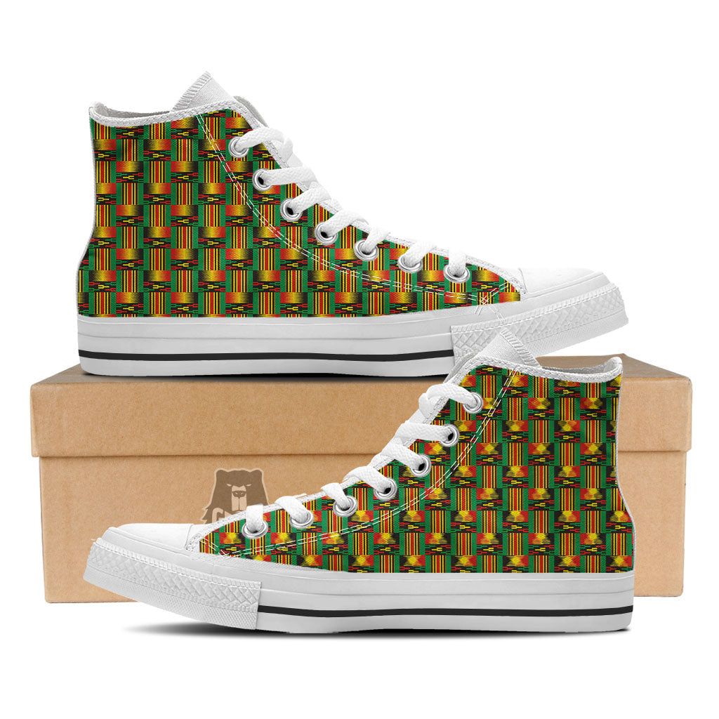 Pattern Kente Print White High Top Shoes-grizzshop