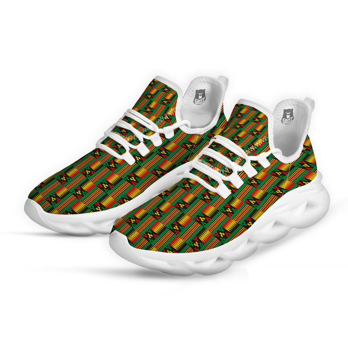 Pattern Kente Print White Running Shoes-grizzshop