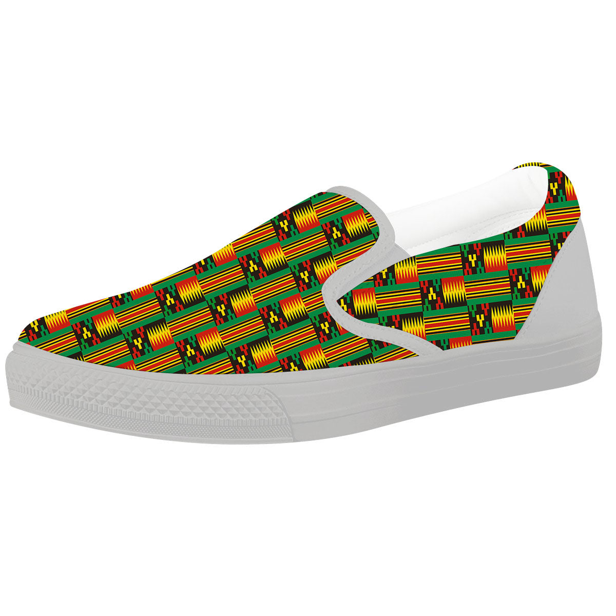 Pattern Kente Print White Slip On Shoes-grizzshop