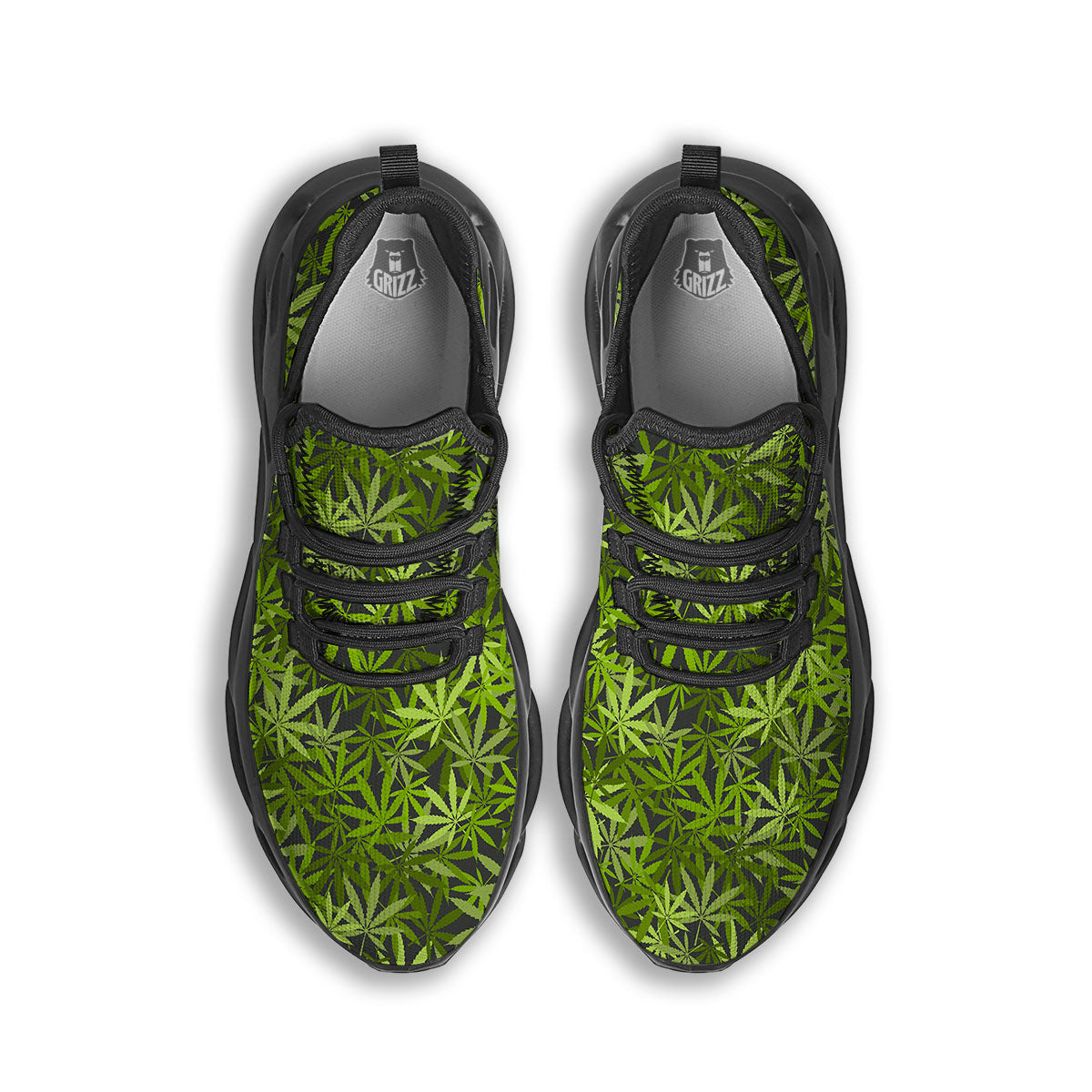 Pattern Leaf Marijuana Print Black Running Shoes-grizzshop