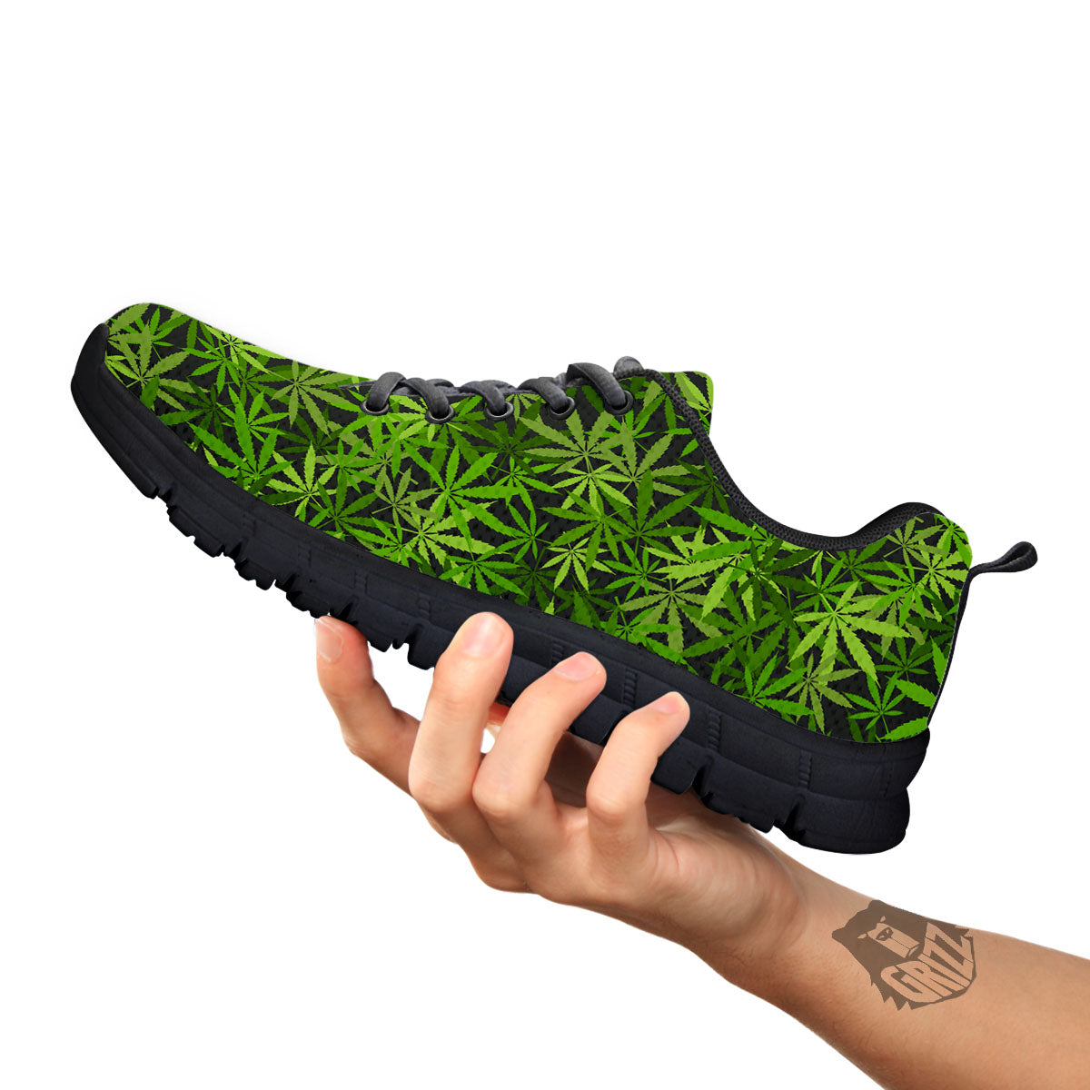 Pattern Leaf Marijuana Print Black Sneaker-grizzshop