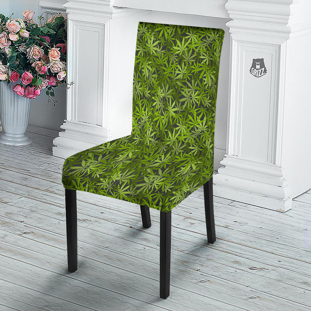 Pattern Leaf Marijuana Print Dining Chair Slipcover-grizzshop