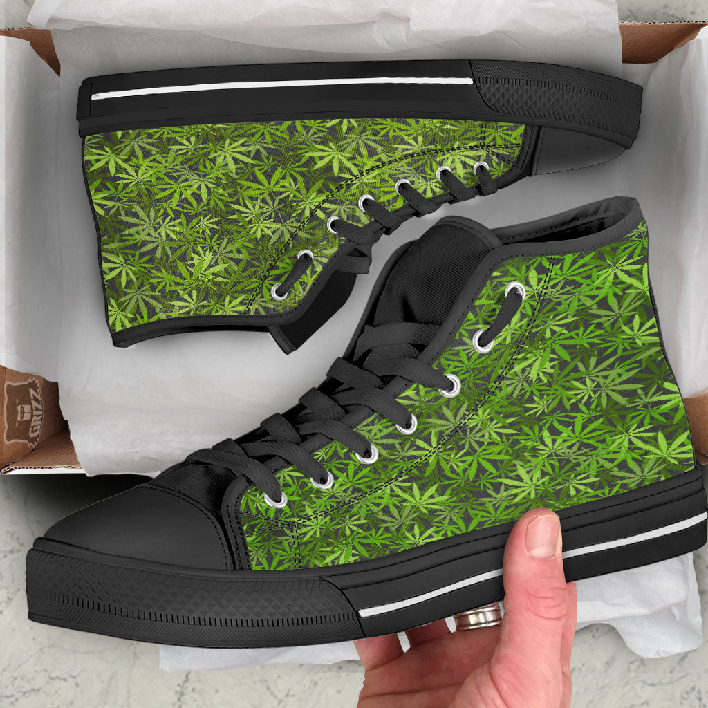 Pattern Leaf Marijuana Print High Top Shoes-grizzshop
