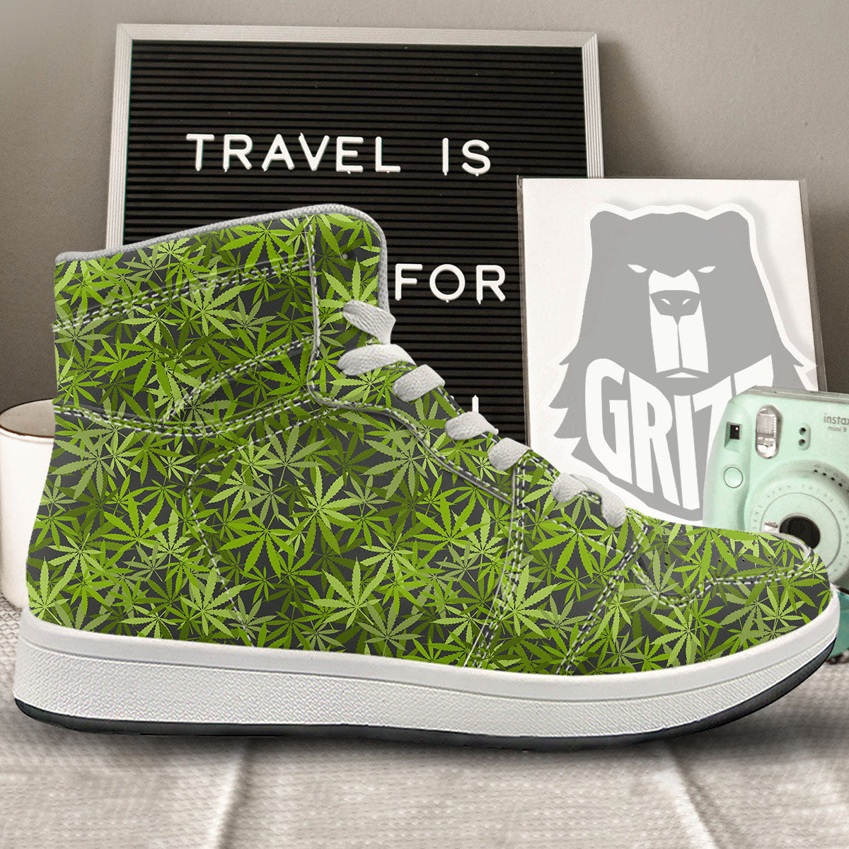 Pattern Leaf Marijuana Print High Top Sneakers-grizzshop