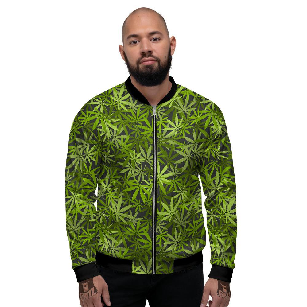 Pattern Leaf Marijuana Print Men's Bomber Jacket-grizzshop