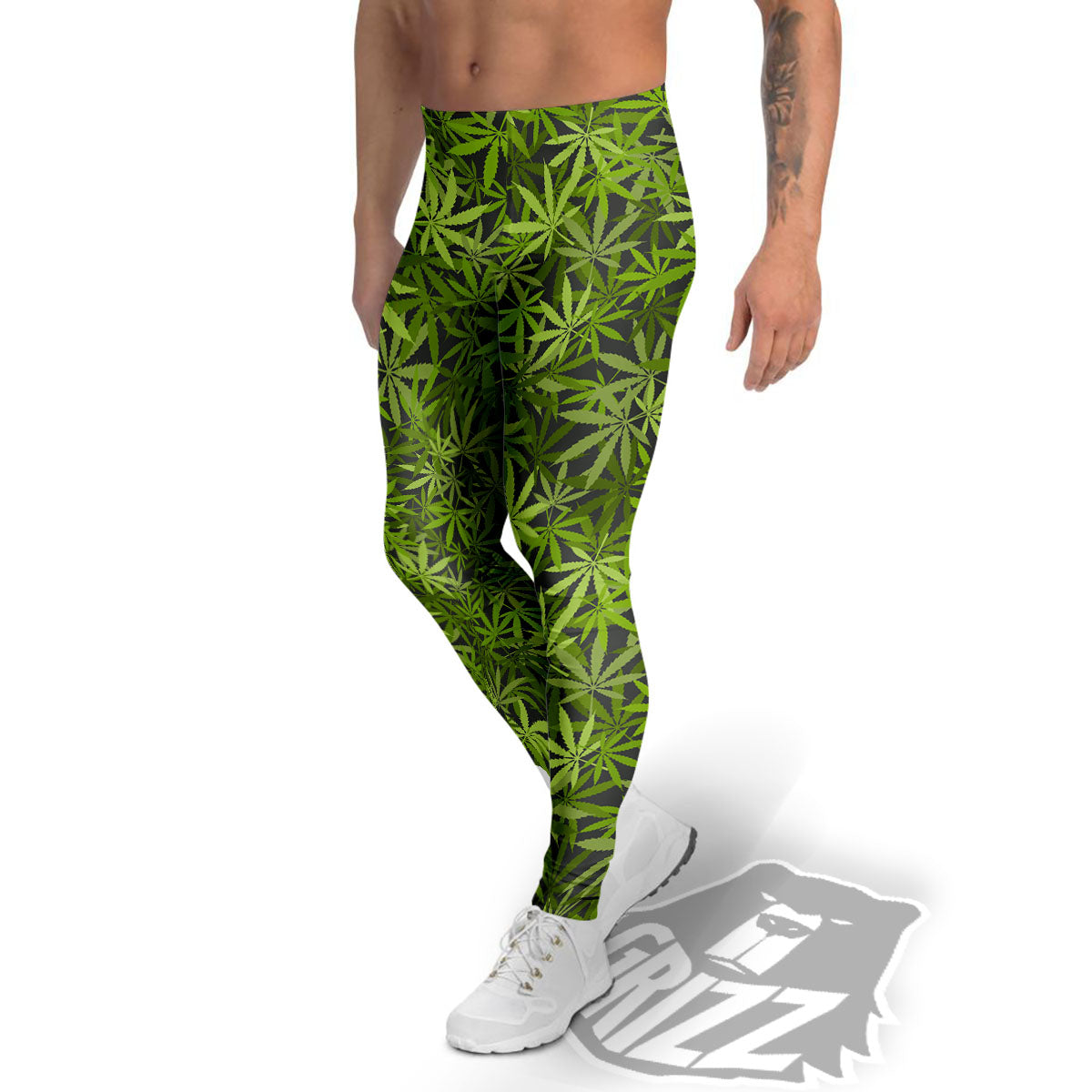 Pattern Leaf Marijuana Print Men's Leggings-grizzshop