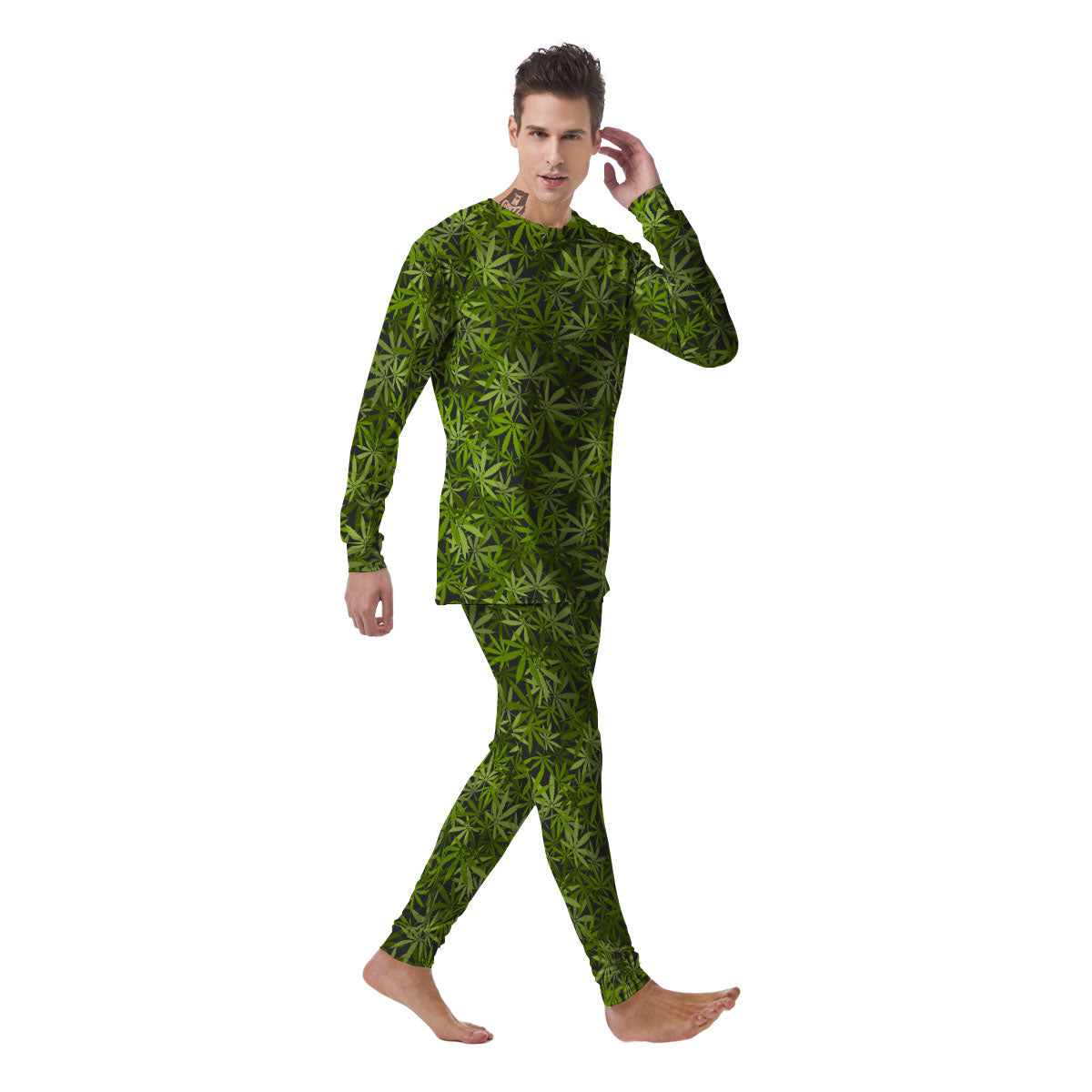 Pattern Leaf Marijuana Print Men's Pajamas-grizzshop