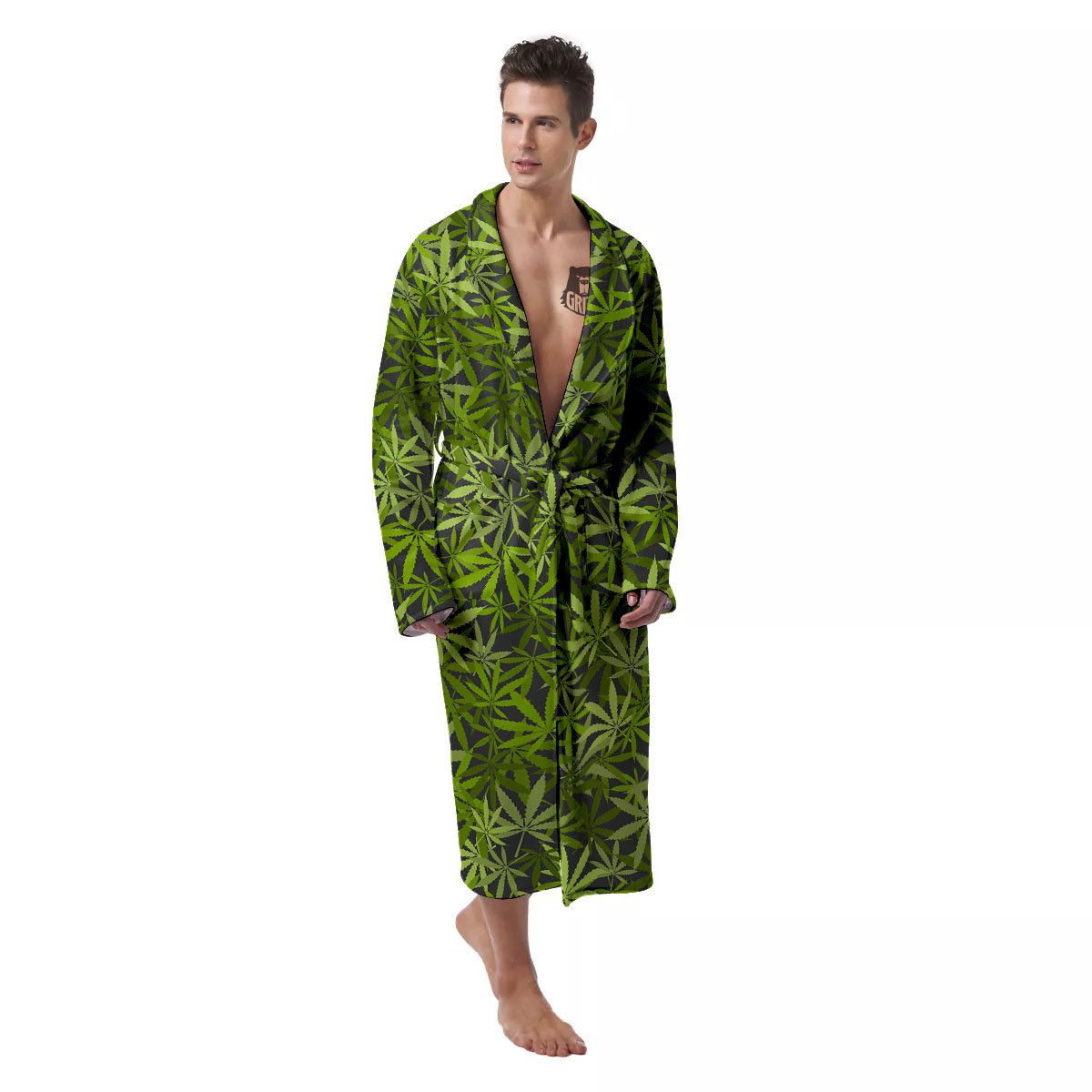 Pattern Leaf Marijuana Print Men's Robe-grizzshop