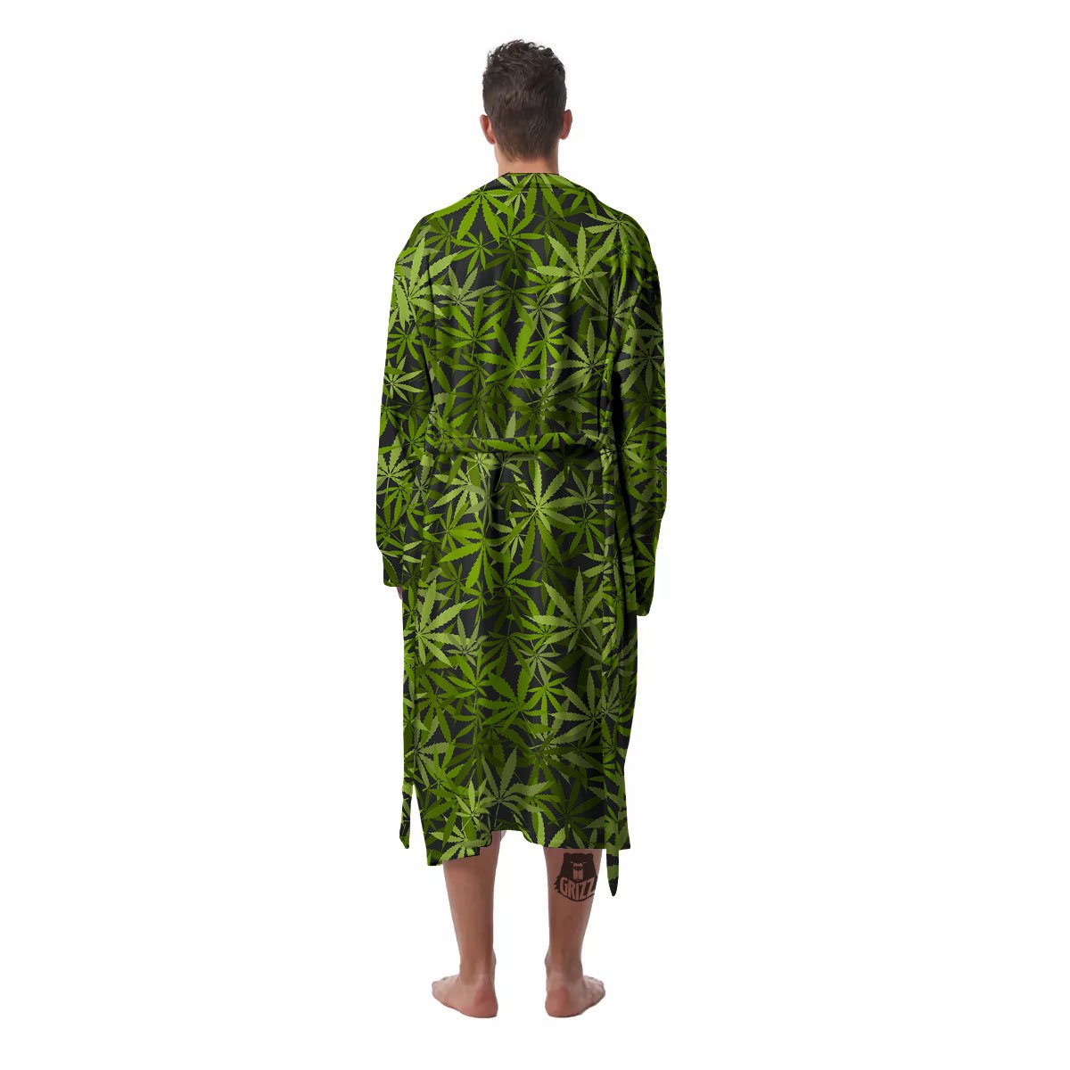 Pattern Leaf Marijuana Print Men's Robe-grizzshop
