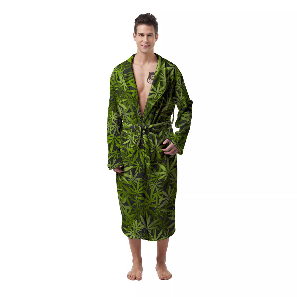 Pattern Leaf Marijuana Print Men's Robe-grizzshop