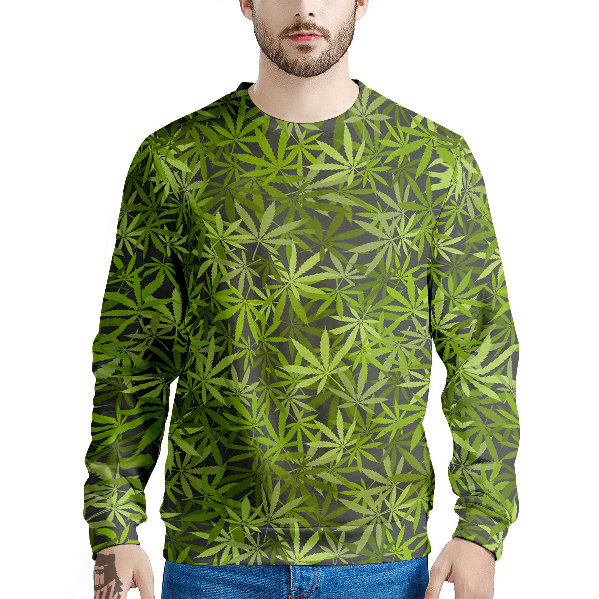 Pattern Leaf Marijuana Print Men's Sweatshirt-grizzshop