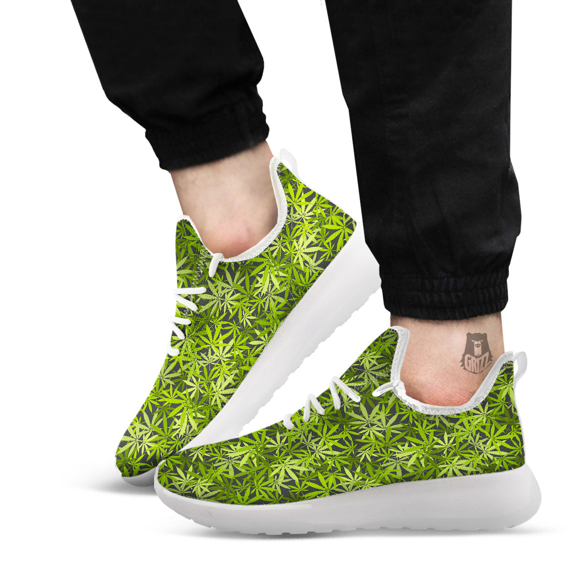 Pattern Leaf Marijuana Print White Athletic Shoes-grizzshop