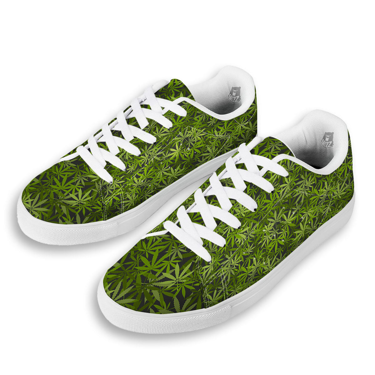 Pattern Leaf Marijuana Print White Low Top Sneakers-grizzshop