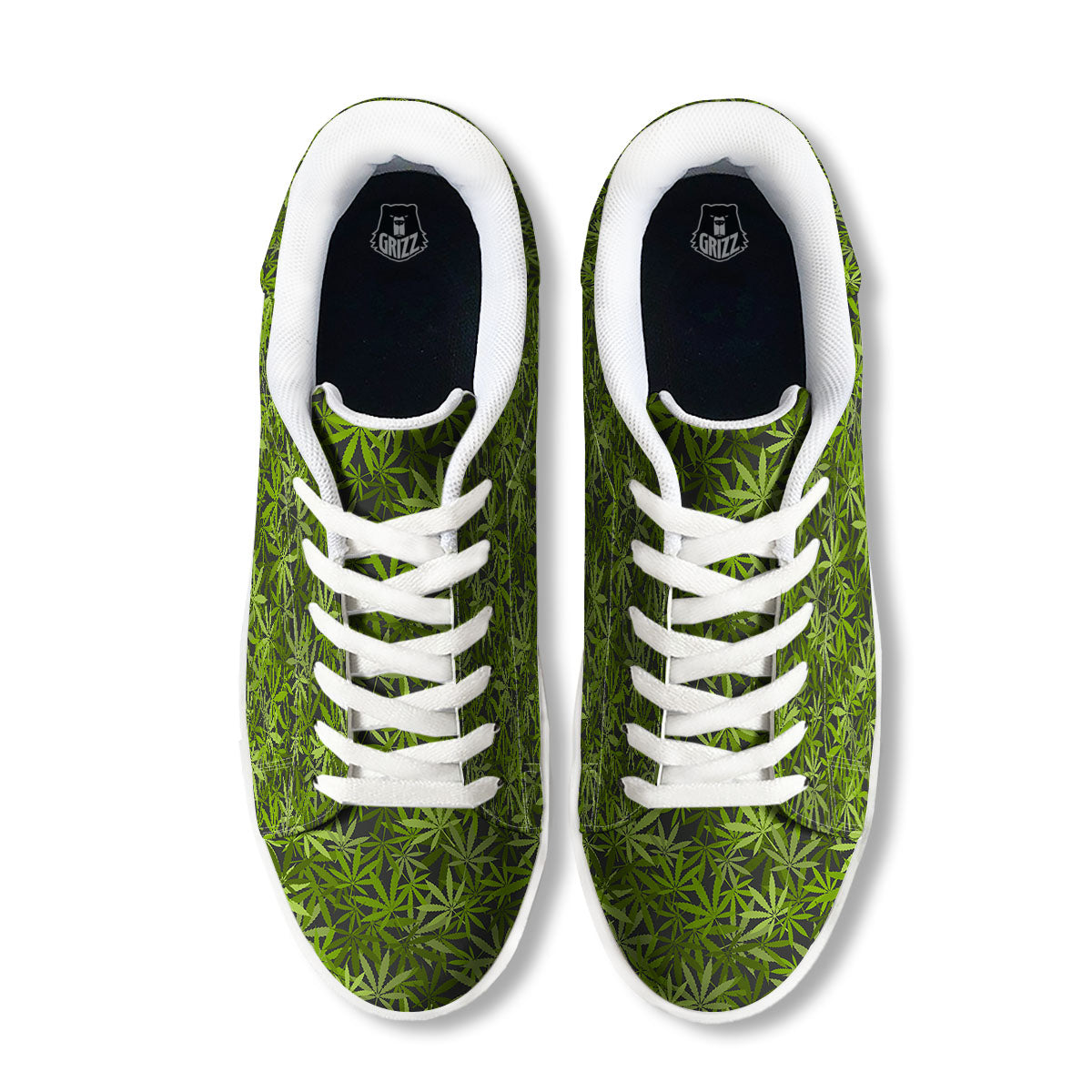 Pattern Leaf Marijuana Print White Low Top Sneakers-grizzshop